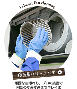 頑固な油汚れも、プロの技術で内部のすみずみまでキレイに